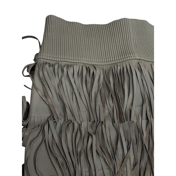 NWT Helmut Lang Olive Lambskin Fringe Mini Skirt S Western Boho Festival Leather - Picture 6 of 13